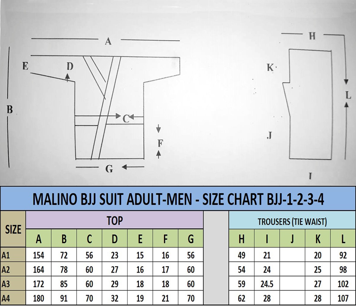 Malino Brazilian Jiu Jitsu Gi BJJ Kimono Suit Size Chart Adult Men